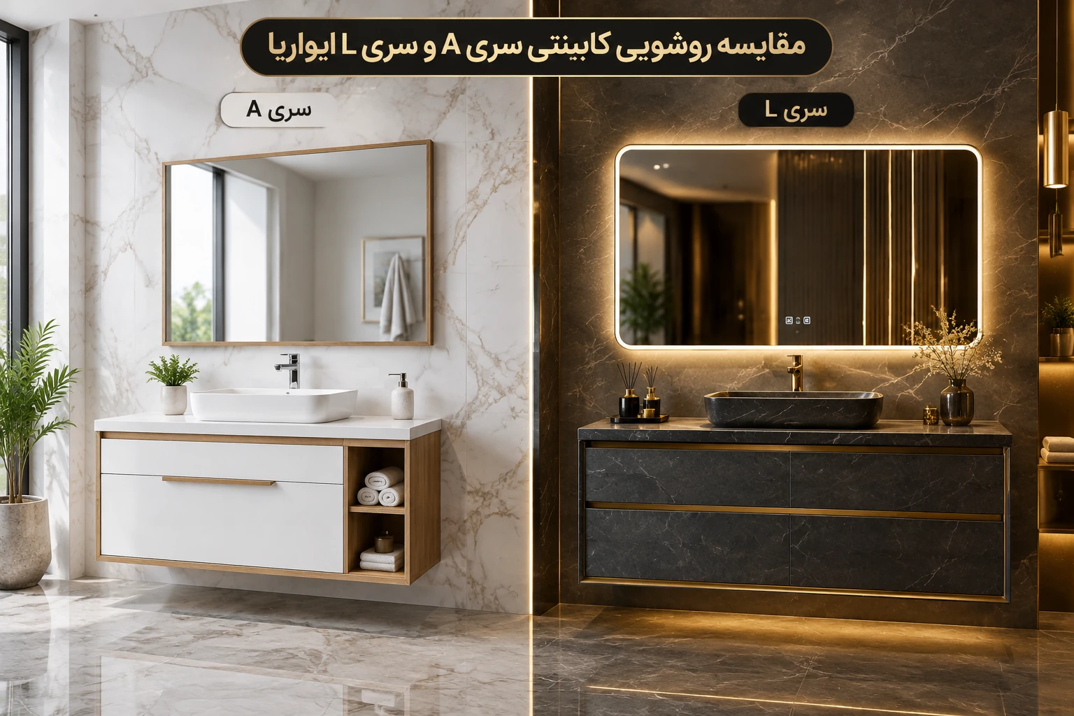 مقایسه روشویی کابینتی سری A و سری L ایواریا