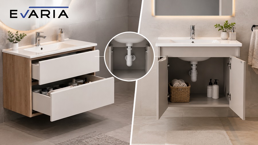 روشویی کابینتی کشودار یا درب‌دار ؟ فضای سیفون را قبل از خرید حساب کنید